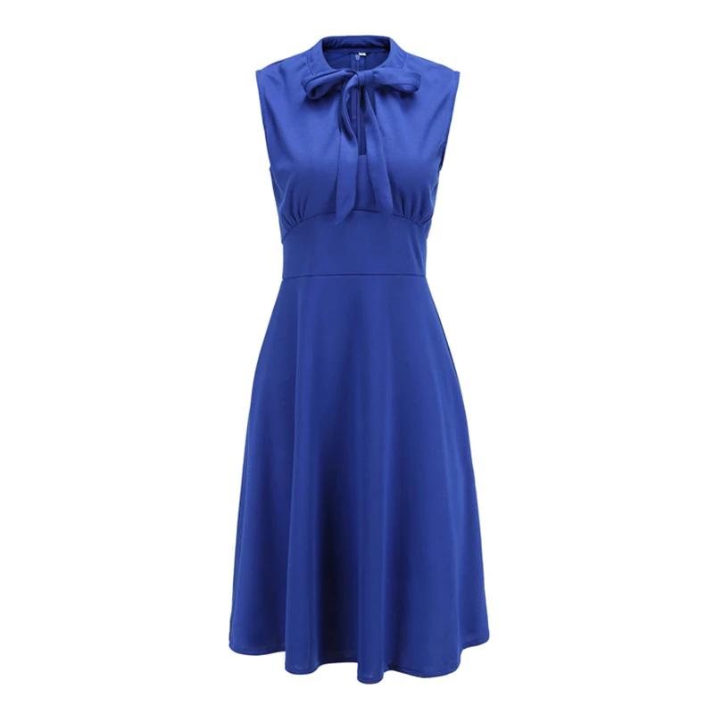 Trytree летнее осеннее платье повседневное одноцветное женское без рукавов с бантом