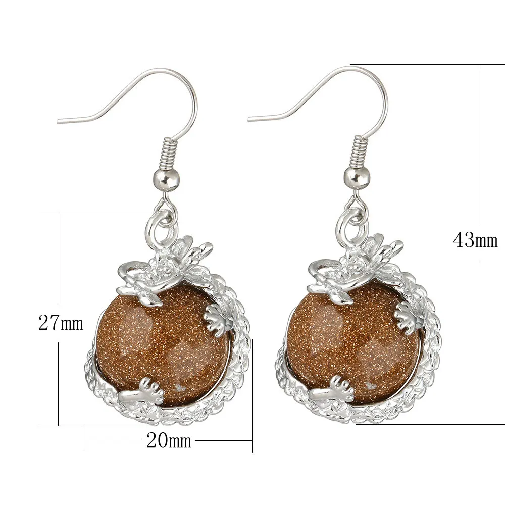 

YYW Natural Stones Crystal Quartz Opal Ball Dangle Earrings Jewelry Silver-color Dragon Charms Drop Earring