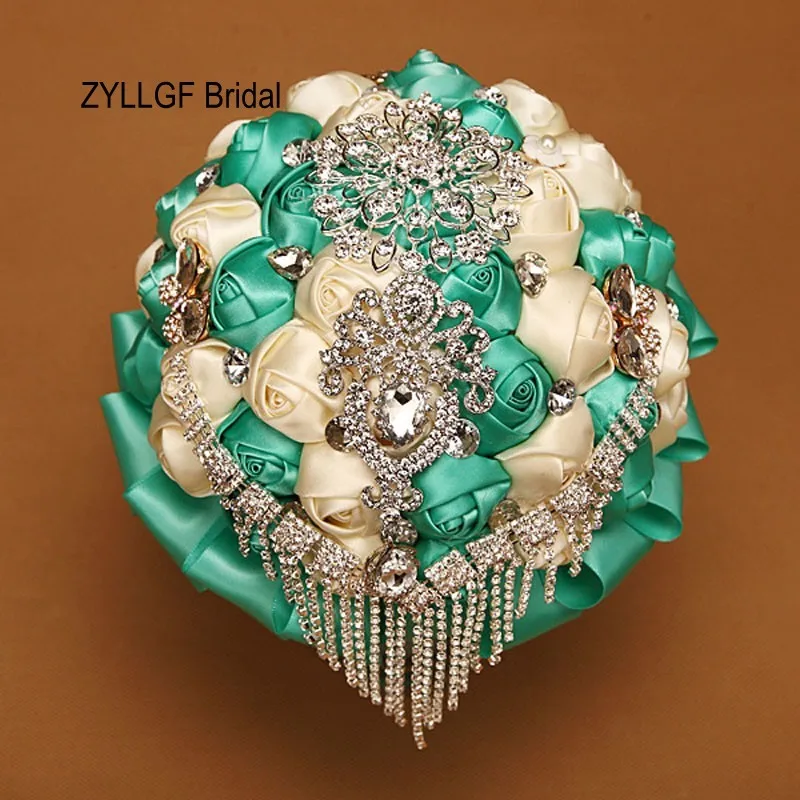 Zyllgf Sparkly роскошные невесты Букет Кристалл Букеты свадебные искусственные атласные Свадебные Холдинг Цветы из Китая WF7