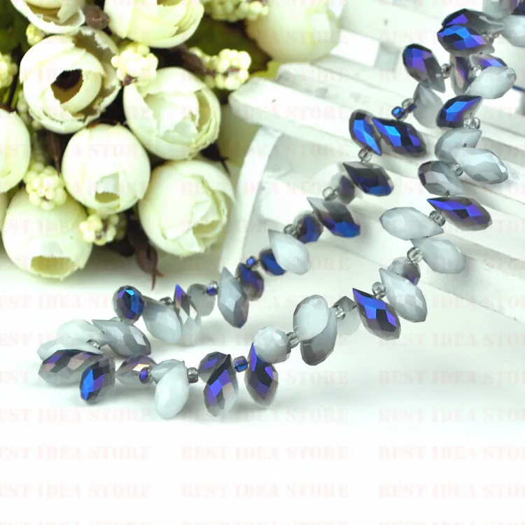 Распродажа! 100 шт. 6x12 мм бело-голубые блестящие стеклянные бусины в форме капли