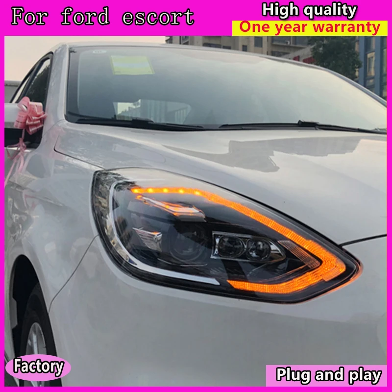 

Kowell car for 2019 Ford Escort headlight assembly modified LED daytime running light LED streamer steering Xenon headlights