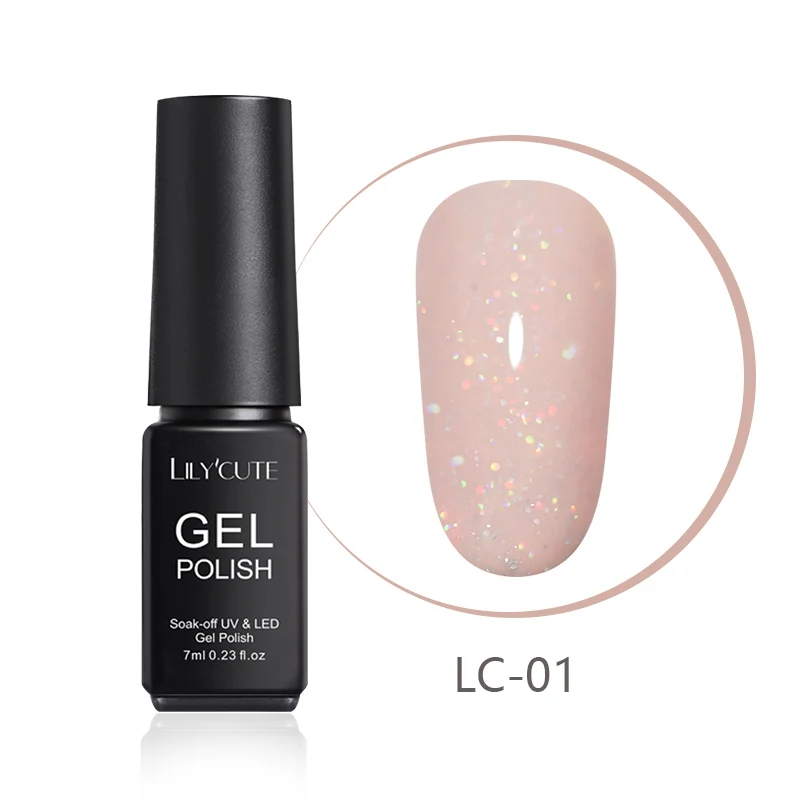 LC-01 LILYCUTE, 7 мл, блеск для ногтей, УФ-Гель-лак, блестящий, серый, фиолетовый цвета, замачивается, стойкий УФ гель для ногтей, Гель-лак - Цвет: LC-01