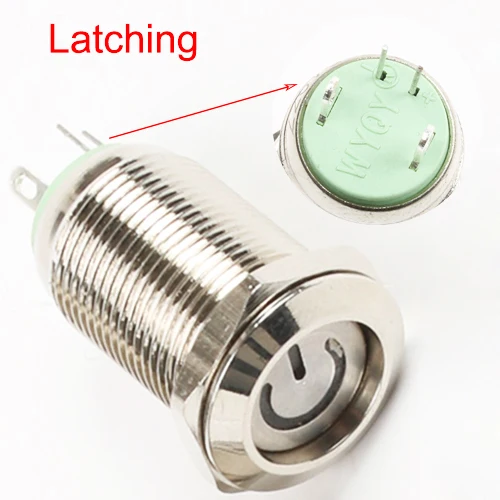 Latching-power mark 12 мм светодиодный 3 в 5 6 в 12 24 в 110 220 В металлический кнопочный переключатель с фиксацией/Мгновенный Кнопочный водонепроницаемый латунный самоблокирующийся - Цвет: Latching-power mark