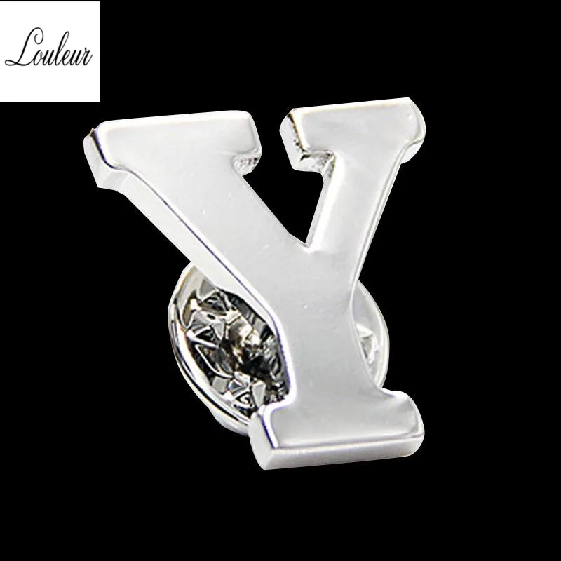 Louleur 1,5*1,5 мм, новинка, A-Z, 26 металлических букв, серебряный цвет, сплав, простая булавка, брошь, Пряжка для костюма, для мужчин, вечерние, для свадьбы, воротник рубашки - Окраска металла: Y