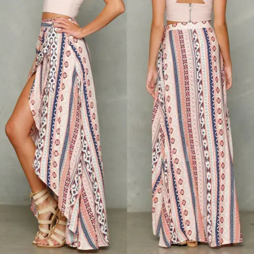 Летняя одежда юбки в стиле бохо племенной Цветочный Пляж макси длинная