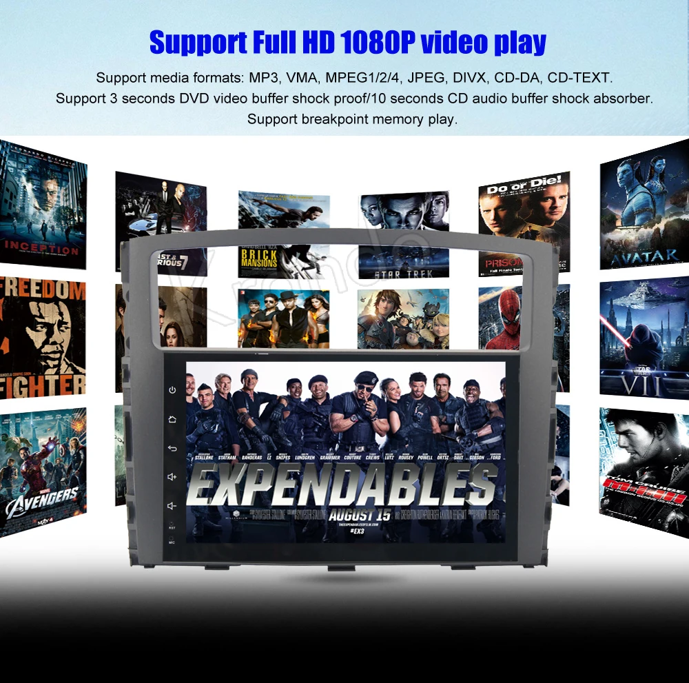 

Krando Android 8.1 9" (no dvd) car radio gps multimedia for mitsubishi pajero V97 2006-2015 navigation system WIFI BT Playstore