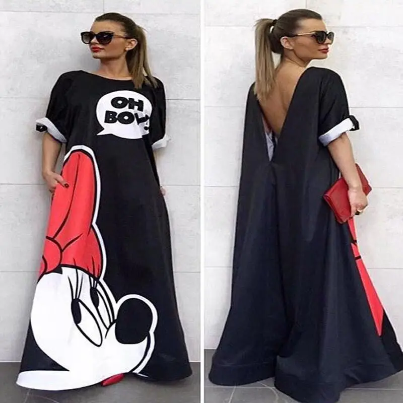 2020 летние женские вечерние ночное длинное платье с принтом Микки Маус платья