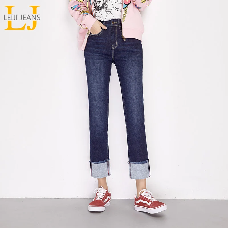 2018 LEIJIJEANS распродажа осенние свободные прямые джинсы в полоску с высокой талией