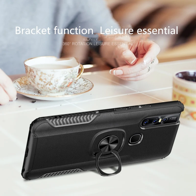 Чехол для VIVO V15 Pro текстуры кожи металлическое кольцо силикона автомобильная