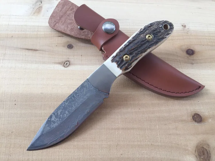 Высококачественный кованый прямой нож из дамасской стали охотничий