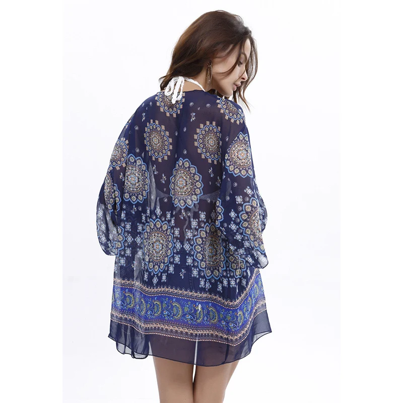 Женская Свободная шифоновая куртка с цветочным принтом открытая стежка пляжный