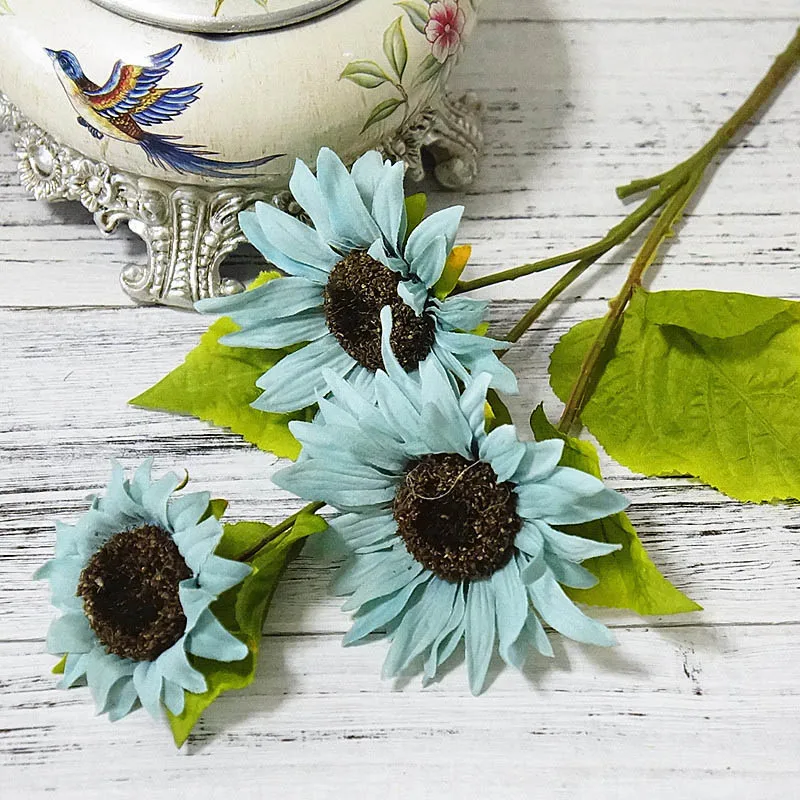 blue flowers 50 см длинные осенние шелковые искусственные подсолнухи DIY цветы ветка для дома свадьба осень украшения поддельные пластиковые Стволовые подсолнухи - Цвет: blue flowers
