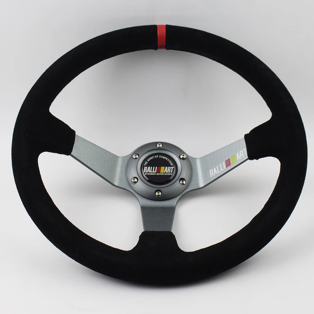 14 дюймовый серый Ralliart Deep Dish замшевый кожаный гоночный автомобиль рулевое колесо