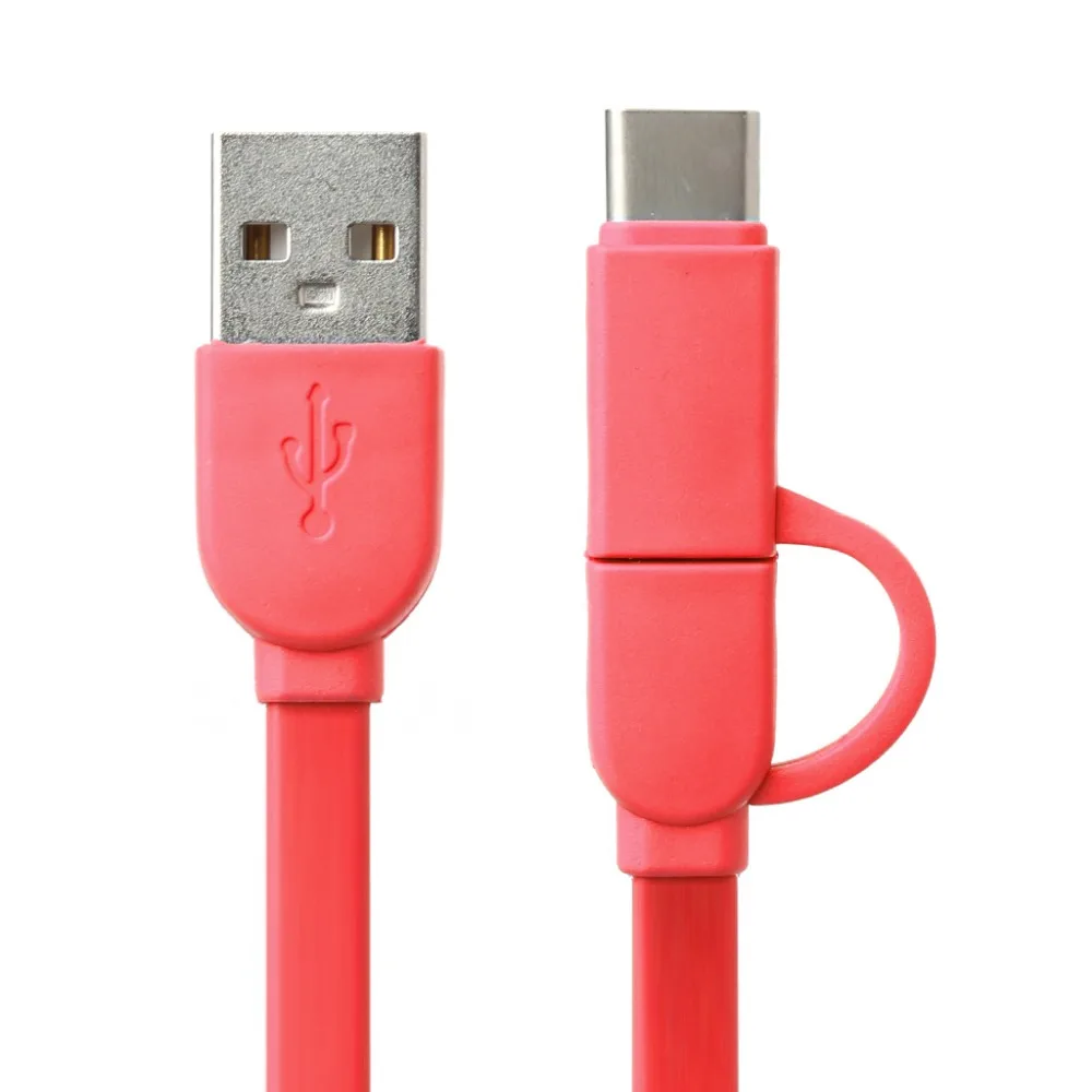 1m Micro USB + Type C 2-в-1 Зарядное устройство для передачи данных зарядный TPE плоский