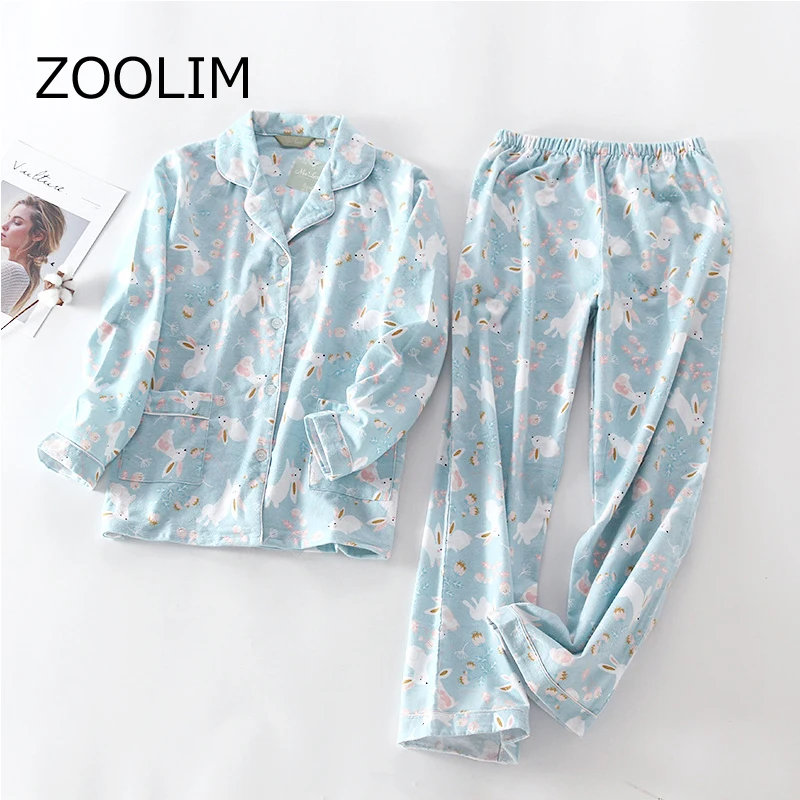 ZOOLIM, Осень-зима, хлопок, женские пижамы со штанами, с кроликом, с длинным рукавом, Pijama Mujer, пижамные комплекты, домашняя одежда