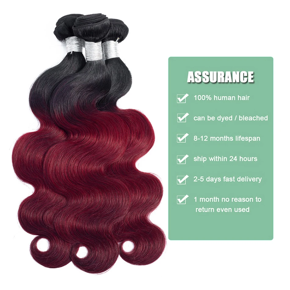 Профессиональные цветные 1B/бордовые пучки с застежкой волнистые бразильские