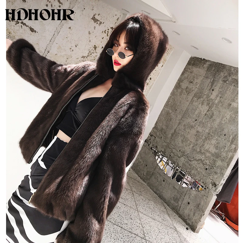HDHOHR, новинка, шуба из настоящей норки, женская короткая, модная, высококачественная, норковая шуба, много цветов, настоящая норковая шуба с шапкой