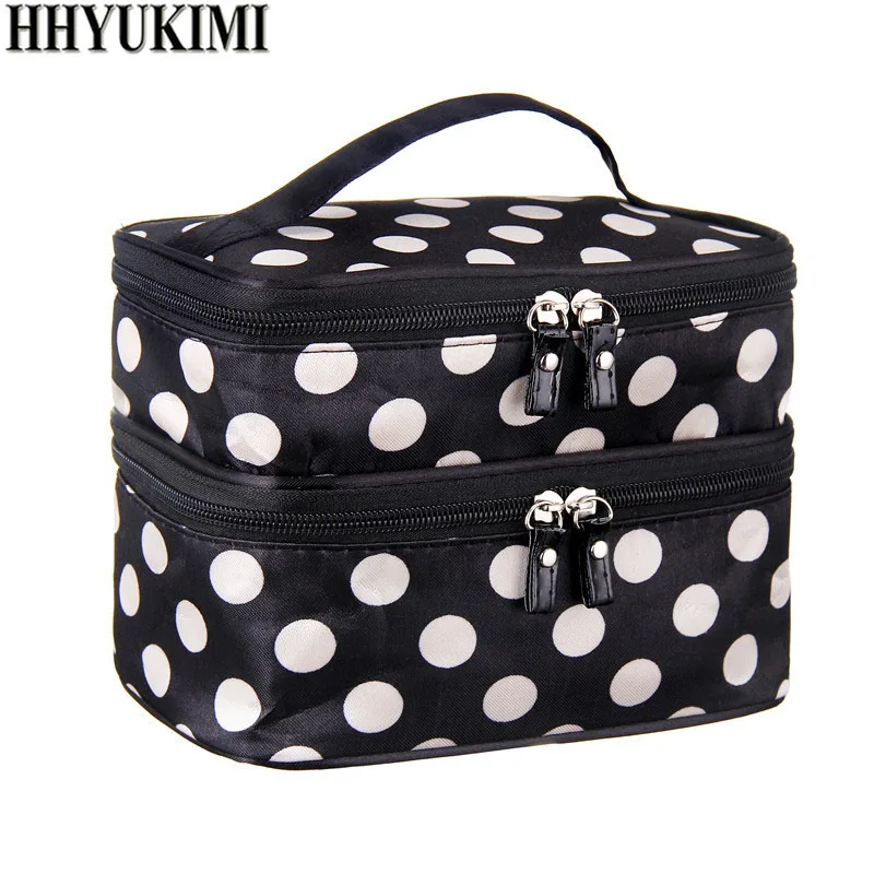 Hhyukimi Brand Fashion волновой точки двойной Слои косметичка для путешествий косметичка большая Ёмкость Для женщин косметичка, моющийся Органайзер