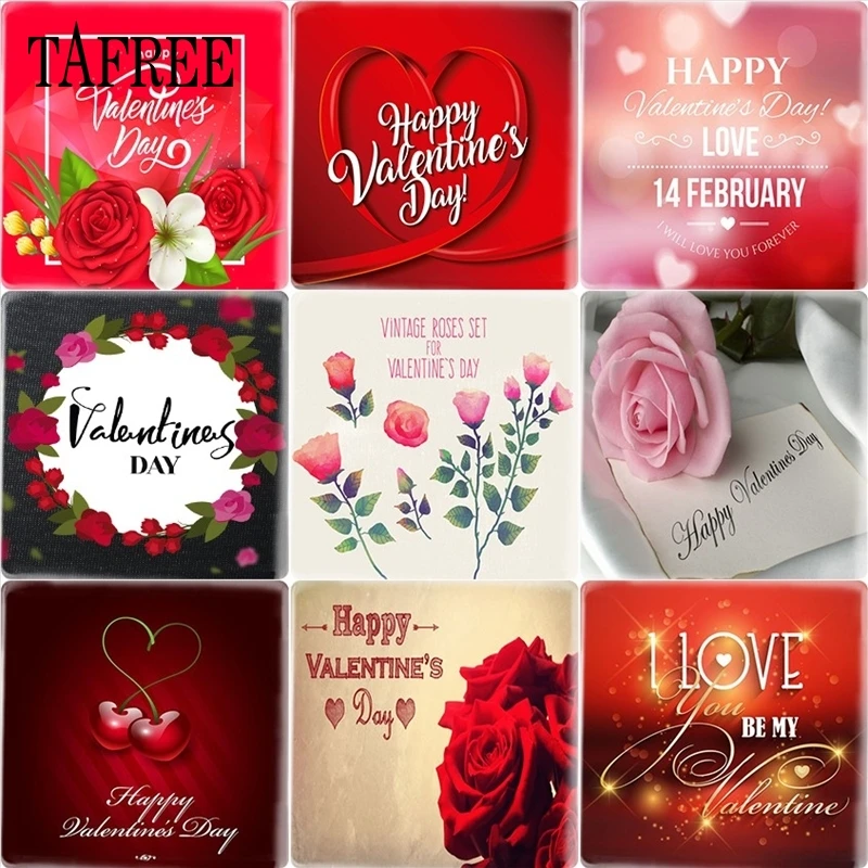 

JWEIJIAO красная роза на День святого Валентина картина с буквой 12 мм квадратной формы стеклянный кабошон камеи очаровательные настройки DIY под...