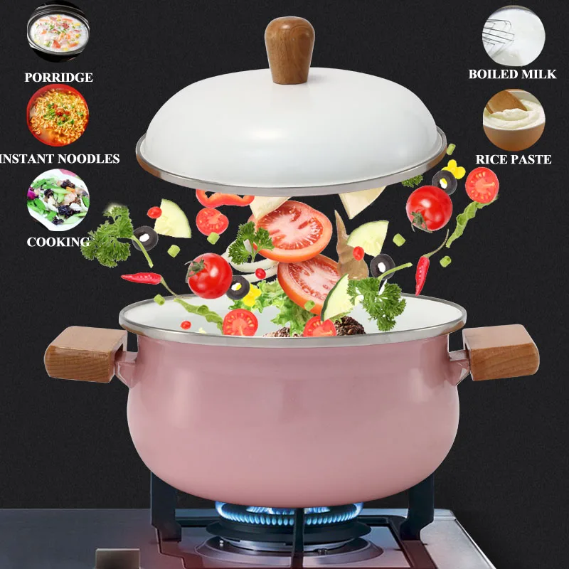 Эмалированная кастрюля для макарон с деревянной ручкой детская молока суповая