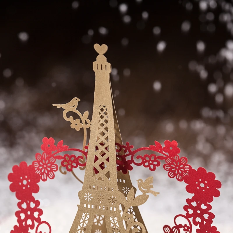 WishMade 3d Eiffel Романтический Свадебные Приглашения карты в красном с enveloel pe Печати