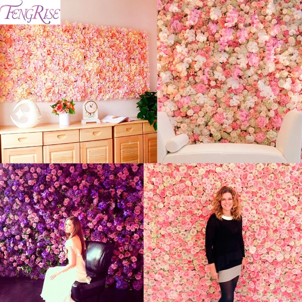 

FENGRISE 40X60cm Light Champagne Artificial Silk Rose Flower Wedding Decoration Panel Wall Decorative Silk Hydrangea Plant