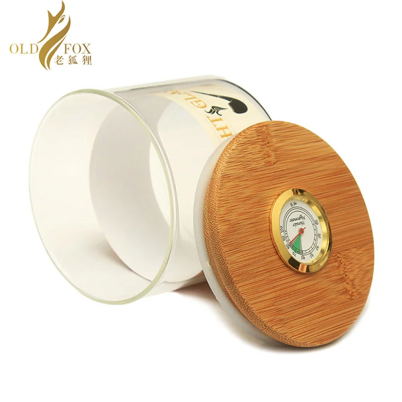RU-OLD Фокс закаленное стекло humidor jar зажим герметичная бамбуковая крышка сигары Табак кофе фасоль чай конфеты jar гигрометр cg0014