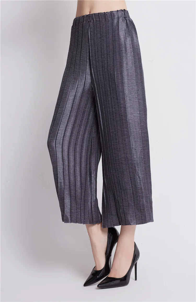 Issey Cropped Trousers Boutique Fashion Pleated Static Color Pants Wide Leg Casual Pants Jianing