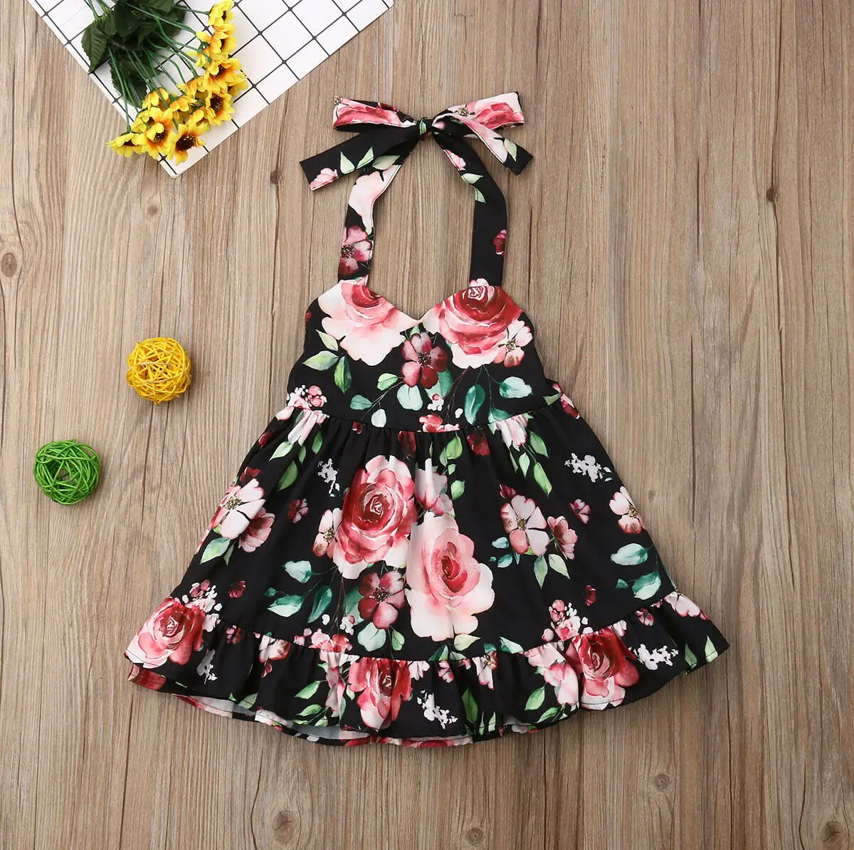 Мини-платье в стиле бохо для маленьких девочек платье-пачка с лямкой на шее