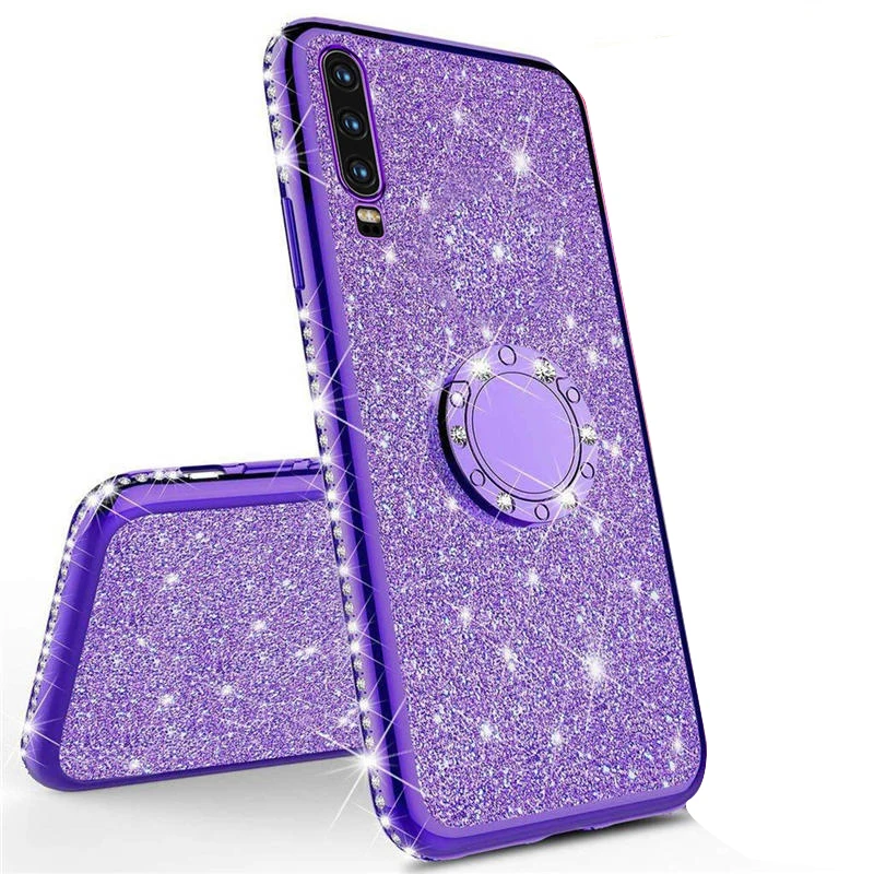 Purple 3D с бриллиантами блестящий сверкающий мягкий чехол для samsung Galaxy A50 A70 A30 A10 A7 S8 S9 S10e S10 Plus Note 9 8 может служить в качестве автомобиля с кольцом-держателем - Цвет: Purple