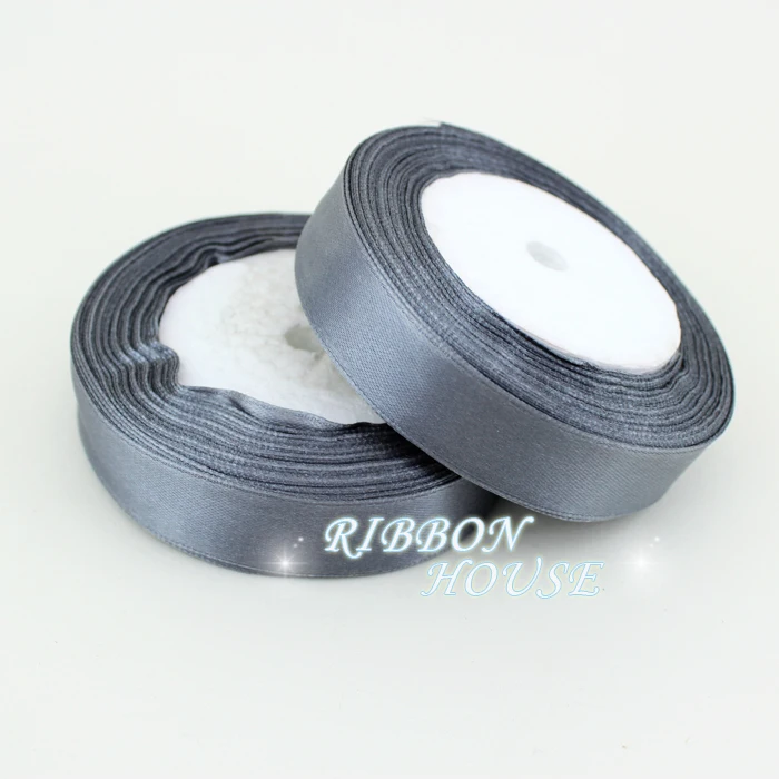 (25 ярдов/рулон) 3/4 &quot(20 мм) темно-серая односторонняя Свадебная атласная лента