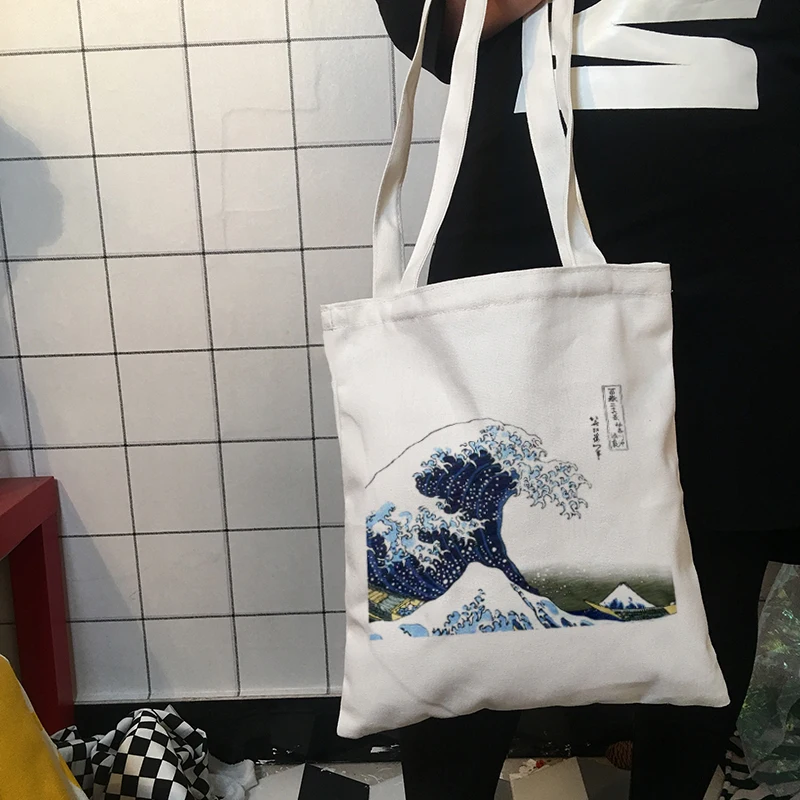 Japan wave casual fashion printed canvas female college shoulder bag white Harajuku large capacity funny handbag | Багаж и сумки