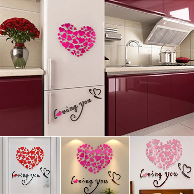 Removable Modern DIY 3D Mirror Love Heart Shape Wall Sticker Romantic Decor Acrylic Waterproof Decal Art 2019 | Дом и сад