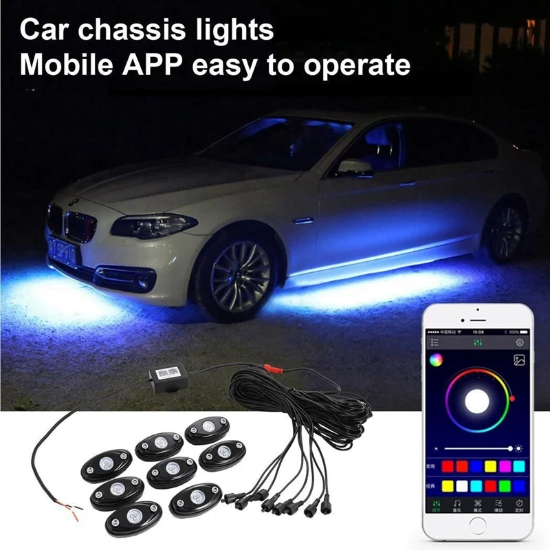 Rgb Led Rock Lights сотовый телефон приложение Bluetooth управление 8 стручков многоцветный