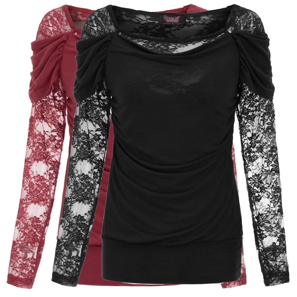 Алые темные дамы кружева с длинными рукавами Готический топы костюм косплей