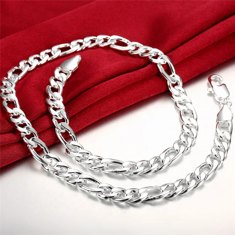 

Hot Men's Silver color Figaro chain necklace width 10mm *24inches fashion jewelry cool birthday gift drop shipping