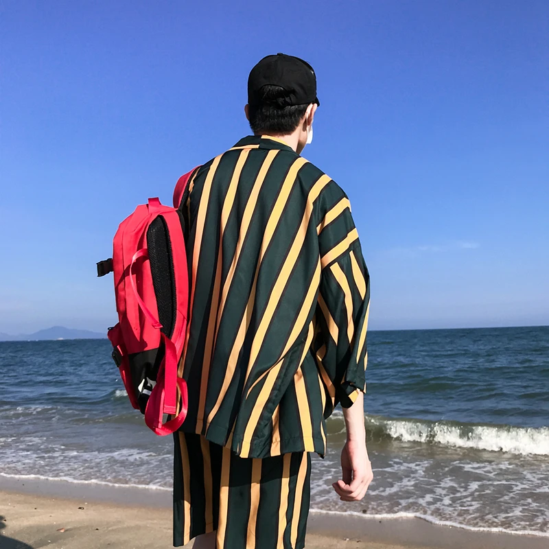 Полосатая открытая стежка Летняя Пляжная Солнцезащитная куртка для мужчин 2018