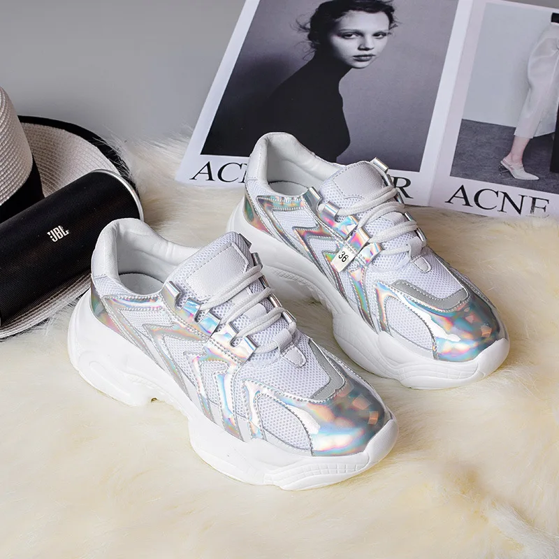 Glitter Shoes Women Platform Sneakers Patchwork zapatos de mujer Spring New Sequin chaussures femme Ladies footware Reflective | Обувь