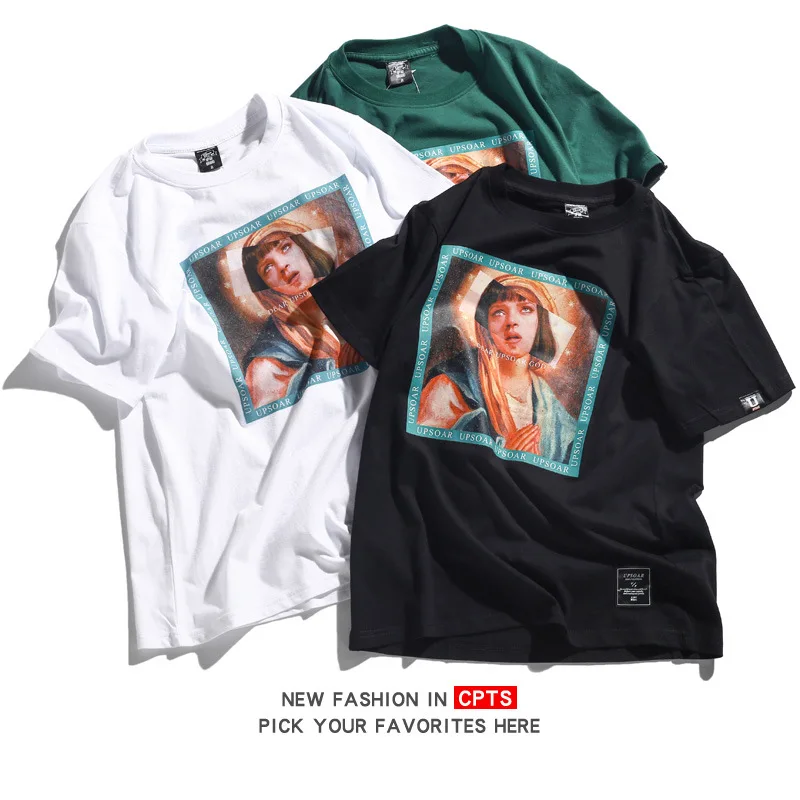 SLOUPPG 2019 мужские футболки Девы Марии летние в стиле хип хоп с принтом коротким