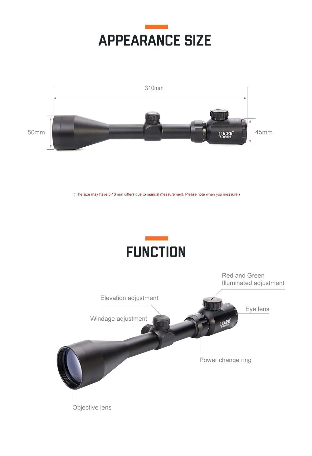 LUGER оптический прицел 3-9X50 красный зеленый точечный с подсветкой Открытый стрельба страйкбол пистолет охотничий прицел Коллиматорный прицел