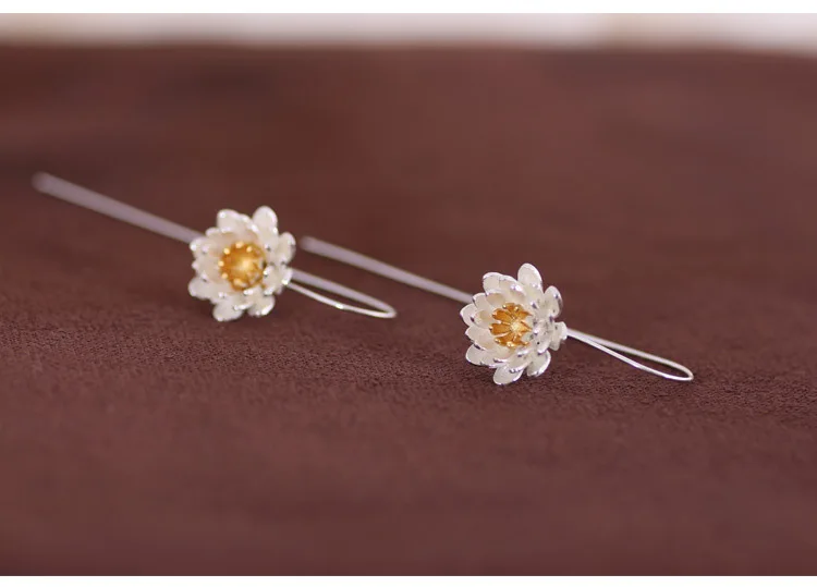 Женские серьги цветок лотоса из стерлингового серебра 925 пробы ювелирные изделия