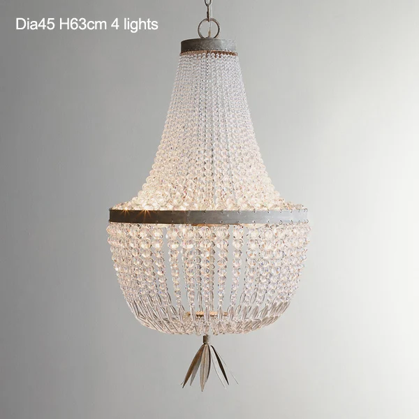 Dia45 H63cm 4 lights Винтажная Золотая люстра освещение K9 Хрустальная бусина подвесная люстра Ретро подвесные светильники для гостиной спальни кухни столовой - Цвет абажура: Dia45 H63cm 4 lights