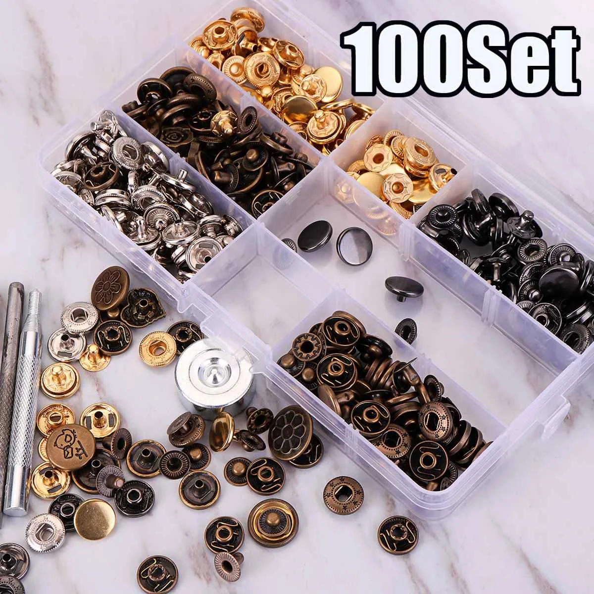 633 100 Set 360 шт. T5 оснастки Poppers Пластик пуговицы комплект+ Специальное крепление оснастки Швейные инструмент - Цвет: 633 100 Set