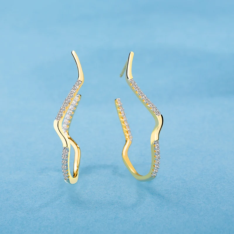 SA SILVERAGE 100% 925 Sterling Silver Sky City Lightning Gold Color Drop Earrings for Women 2018 New |