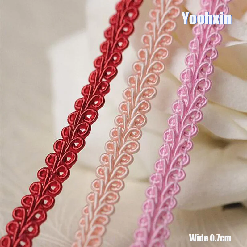 

0.7CM Wide HOT cotton Embroidery White red flower lace fabric trim ribbon DIY sewing applique collar guipure cord dress decor