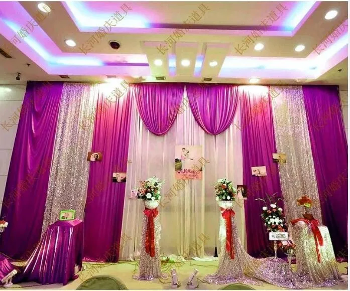 

3M*6m Sequins Edge Fabric Satin Drape wedding Backdrop Curtain Wedding Backdrop Props Party Stage Celebration Favors