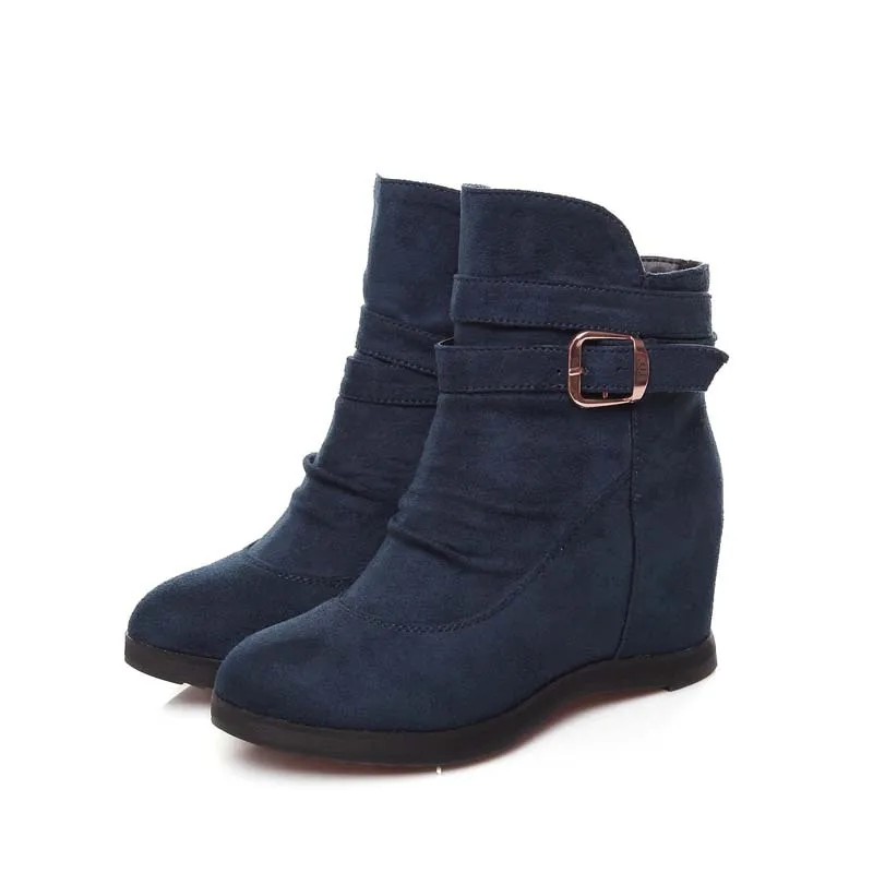 Flock winter women boots big size34 41 shoes Wedges Buckle High girls Round Toe Ankle for Black Red|high boots|ankle womenwinter |
