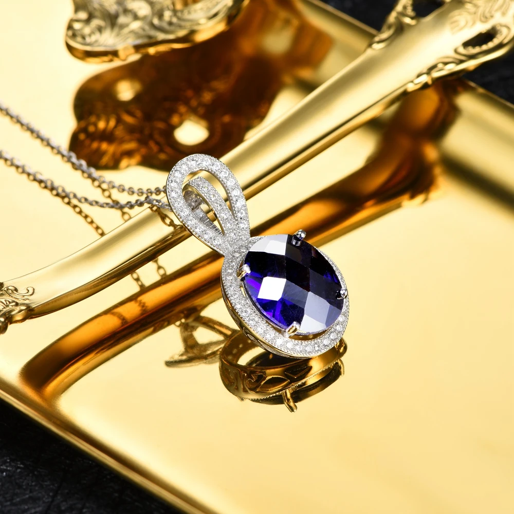L&ampzuan Oval Sapphire Jewelry Sets for Women Blue Gemstone 925 Sterling Silver Pendant Earrings Set Wedding Party Ring | Украшения и