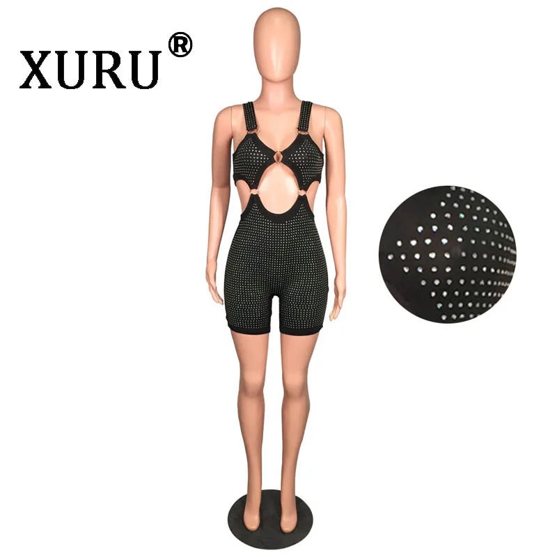 Летний новый женский комбинезон xulu сексуальный с лямками на шее черный цвета