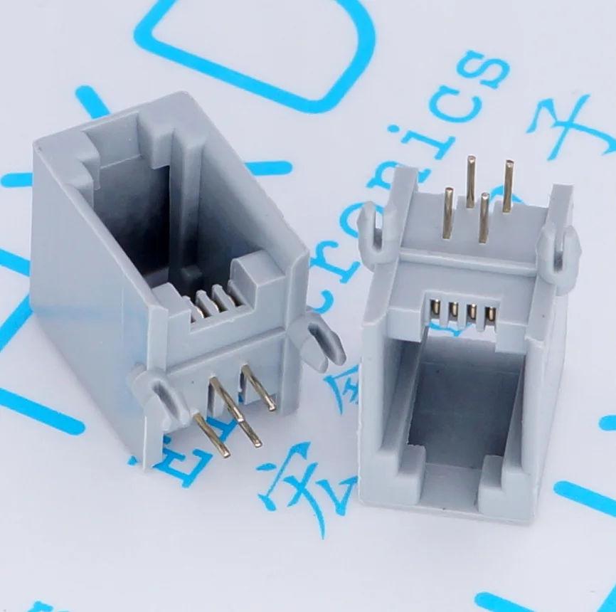 

20pcs RJ11 4P4C Female PCB Mount Modular Plug/Jack Network Connector 4P Grey